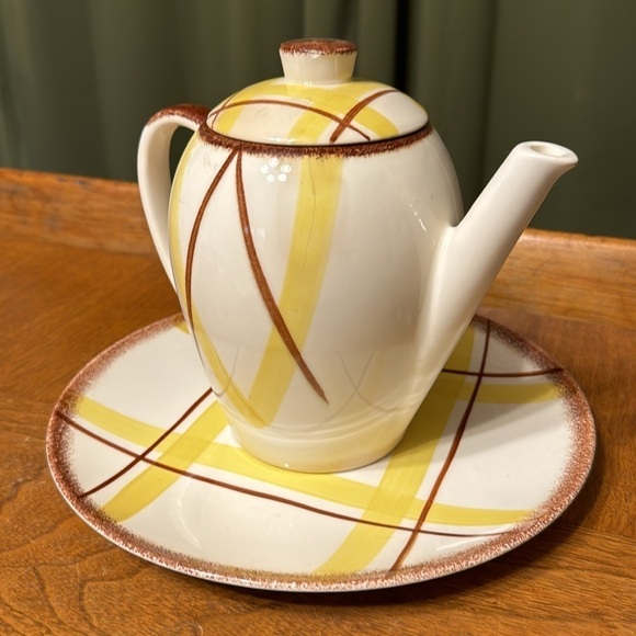 Vintage MCM Knowles Santa Monica Accent Teapot MCM Knowels Geometric 10” Plate - Picture 11 of 15